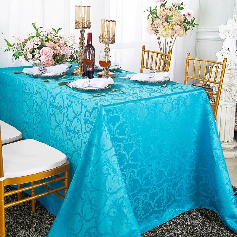 90"x156" Seamless Rectangular Versailles Chopin Damask Jacquard Polyester (220 GSM) Tablecloth - Turquoise (1pc)