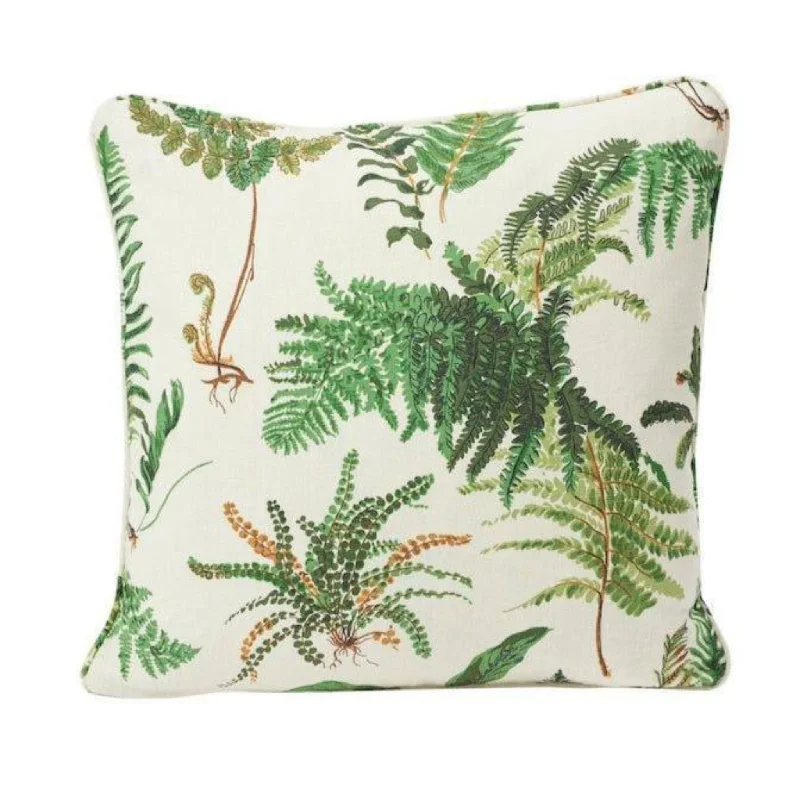 Les Fougeres Green Fern 18" Linen Throw Pillow