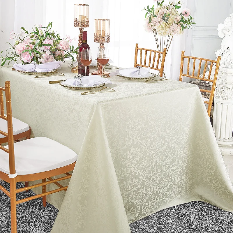 90"x156" Seamless Rectangular Floral Damask Jacquard Polyester (220 GSM) Tablecloth - Ivory (1pc)