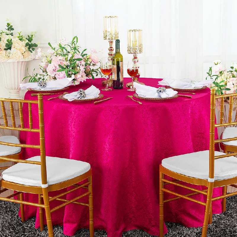 132" Seamless Round Marquis Damask Jacquard Polyester (220 GSM) Tablecloth - Fuchsia (1pc)