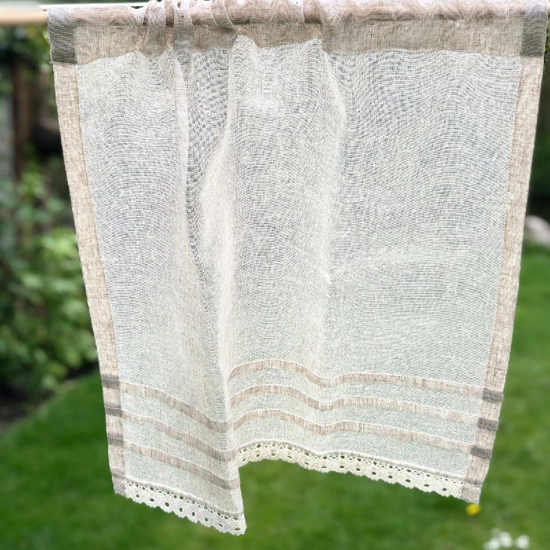 Lowton Natural Sheer Linen Lace Bathroom Lounge Privacy Curtain