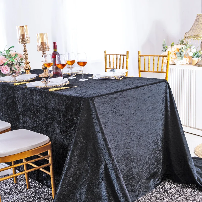 90"x156" Seamless Rectangular Ice Crushed Velvet (200 GSM) Tablecloth - Black (1pc)