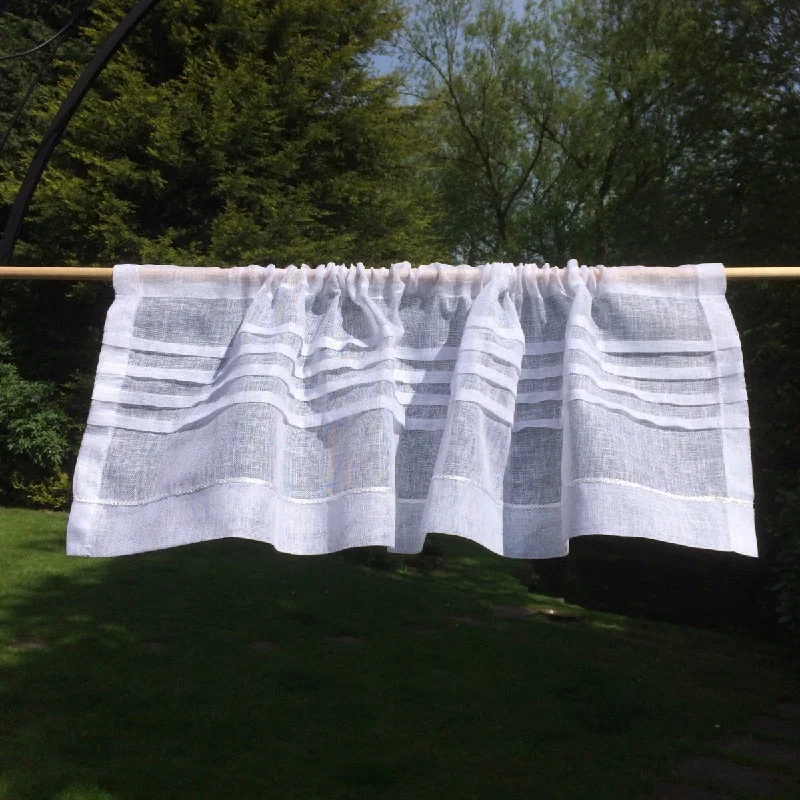 Violay Sheer White Linen Valance, Window Topper, Cantonniere