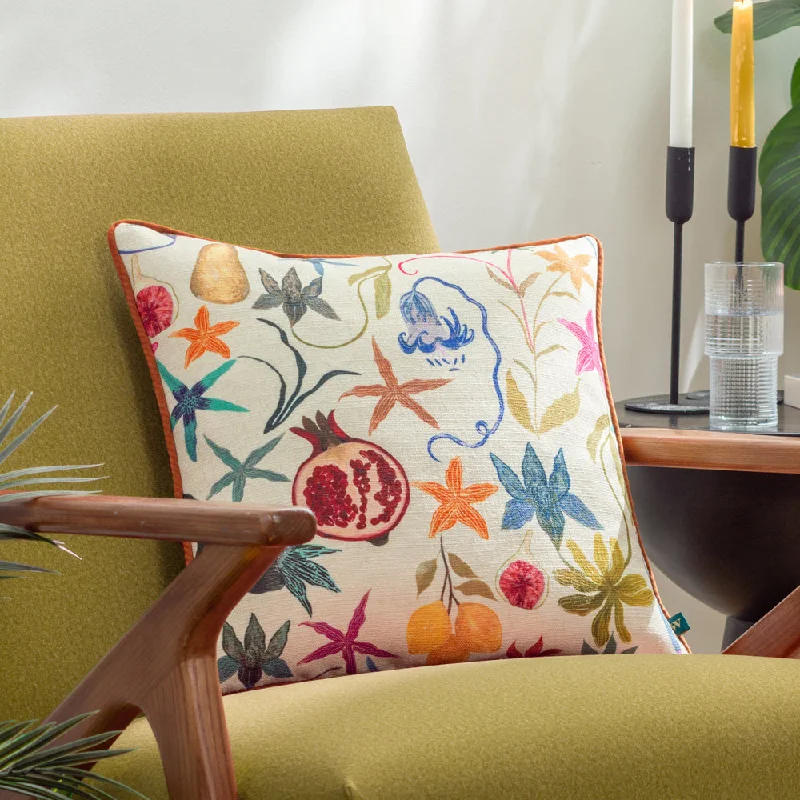 Pomona Floral Piped Cushion Multicolour