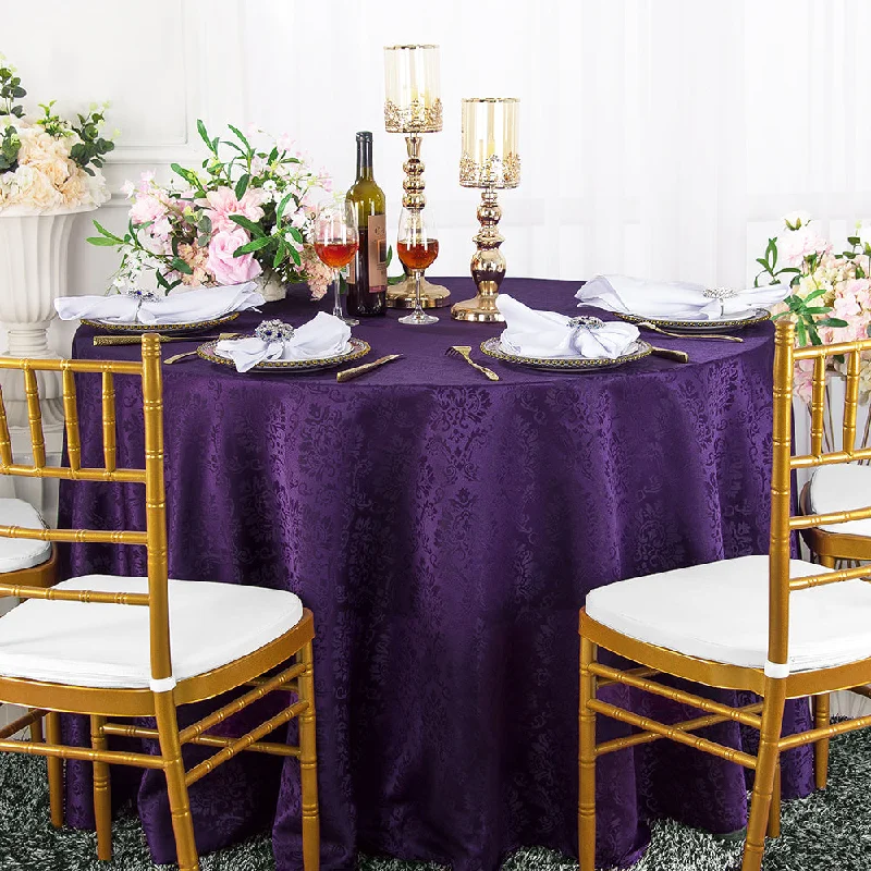 90" Seamless Round Marquis Damask Jacquard Polyester (220 GSM) Tablecloth - Eggplant (1pc)