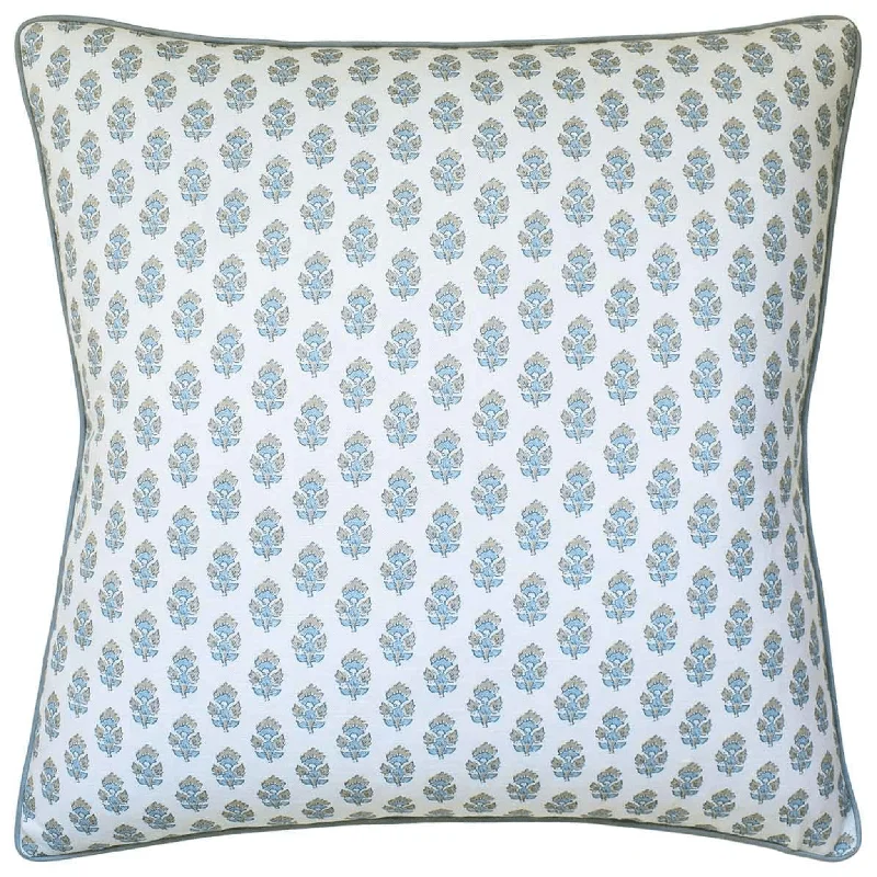 Spa Blue & Beige Julian Floral Print Throw Pillow