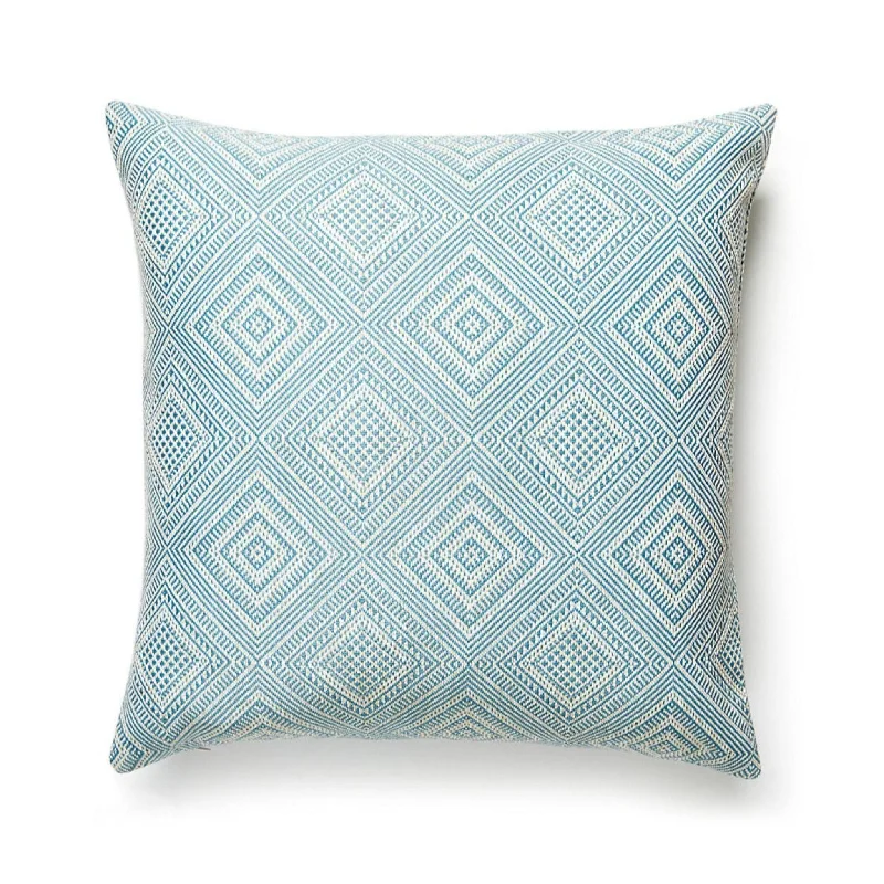 Outdoor Antigua Woven Geometric Pattern Decorative Throw Pillow in Sky Blue