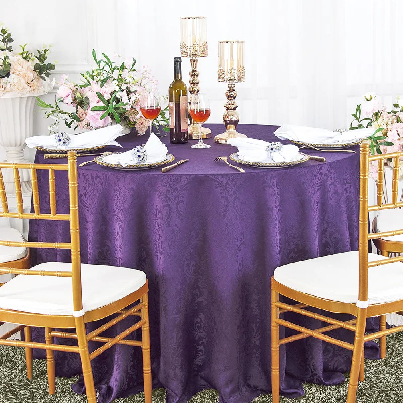 132" Seamless Round Floral Damask Jacquard Polyester (220 GSM) Tablecloth- Eggplant (1pc)