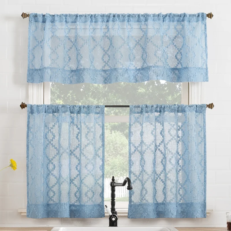 No. 918 Tina Geometric Clipped Semi-Sheer Rod Pocket Kitchen Curtain Valance and Tiers Set