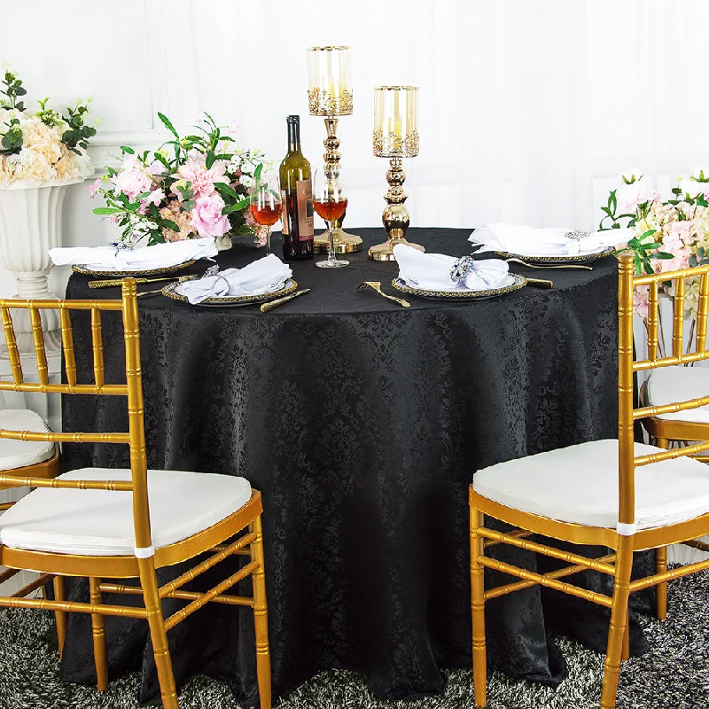 120" Seamless Round Marquis Damask Jacquard Polyester (220 GSM) Tablecloth- Black (1pc)