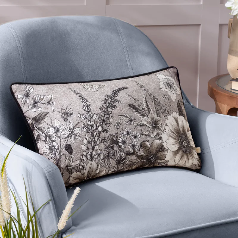 Harlington Gardenia Floral Piped Cushion Sepia