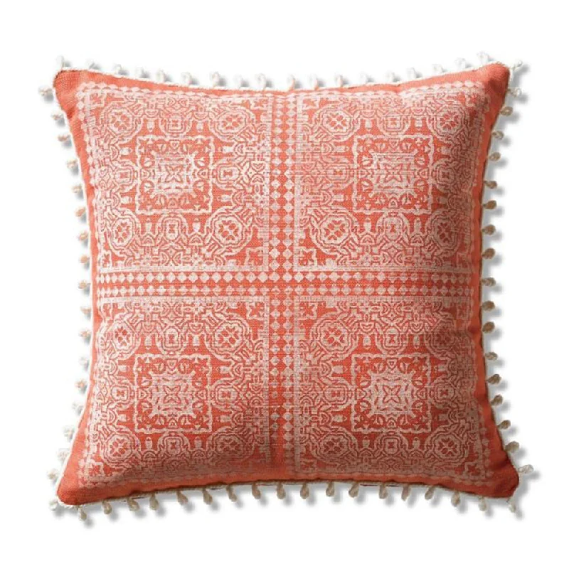 Playa Papaya Orange Block Printed Throw Pillow Cover 17x17