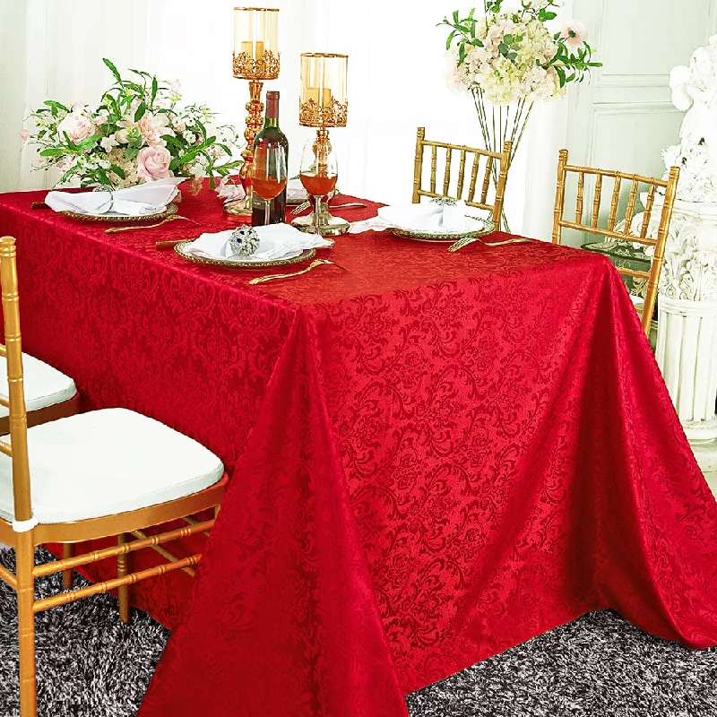 90"x132" Seamless Rectangular Floral Damask Jacquard Polyester (220 GSM) Tablecloth - Apple Red (1pc)