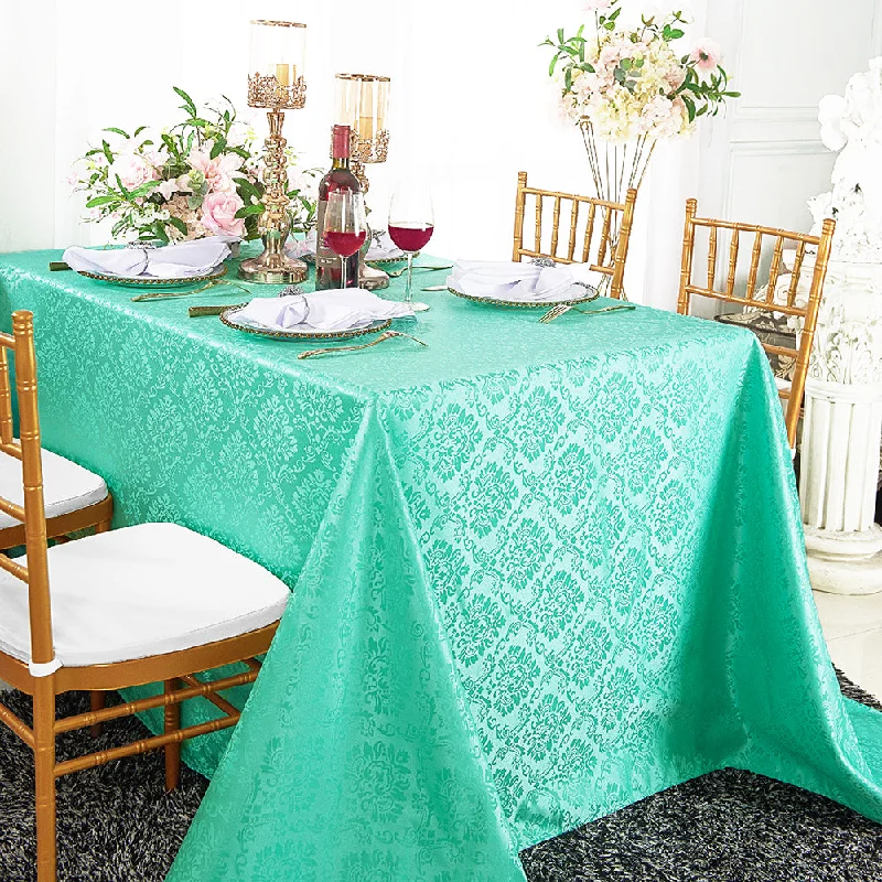 72"x120" Seamless Rectangular Marquis Damask Jacquard Polyester (220 GSM) Tablecloth - Tiff Blue/Aqua Blue (1pc)