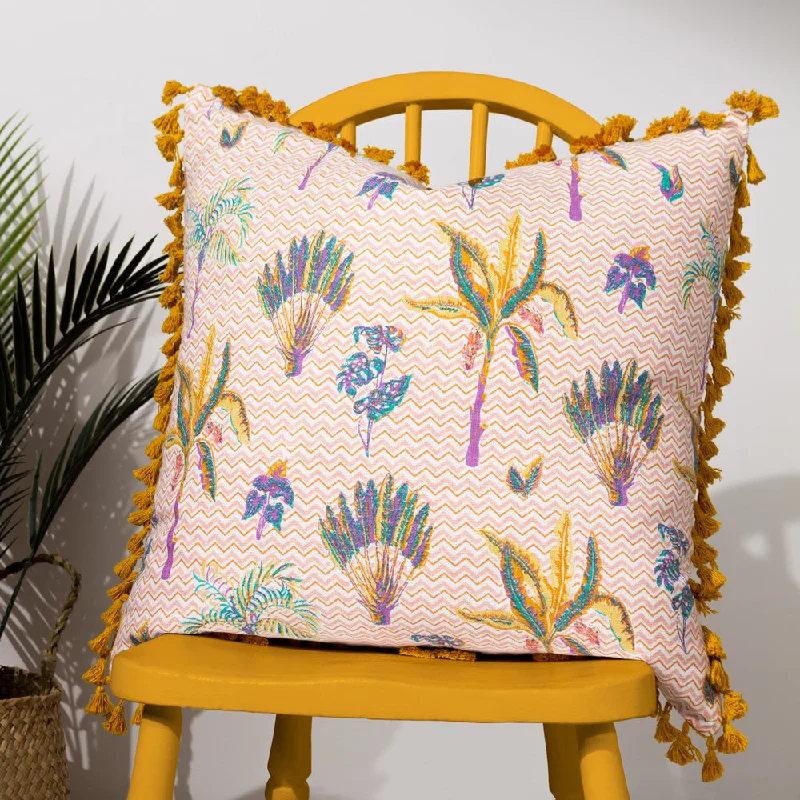 Chamae Floral Tasselled Cushion Coral