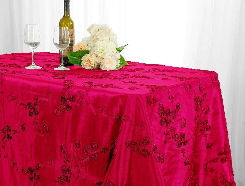 90"x132" Seamless Rectangular Ribbon Taffeta Tablecloth - Fuchsia (1pc)