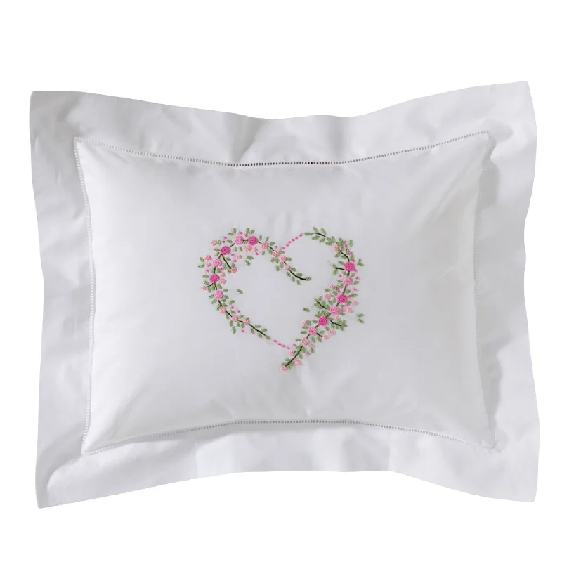 Boudoir Pillow Cover with Garden Heart in Pink/Green