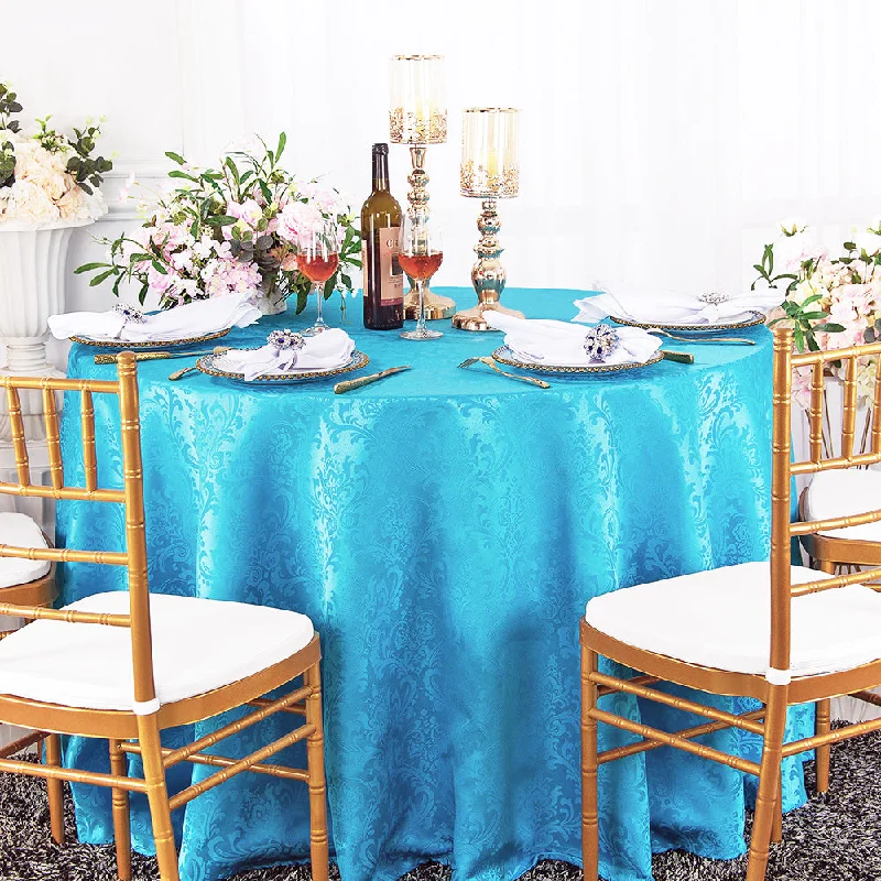 90" Seamless Round Floral Damask Jacquard Polyester (220 GSM) Tablecloth - Turquoise (1pc)