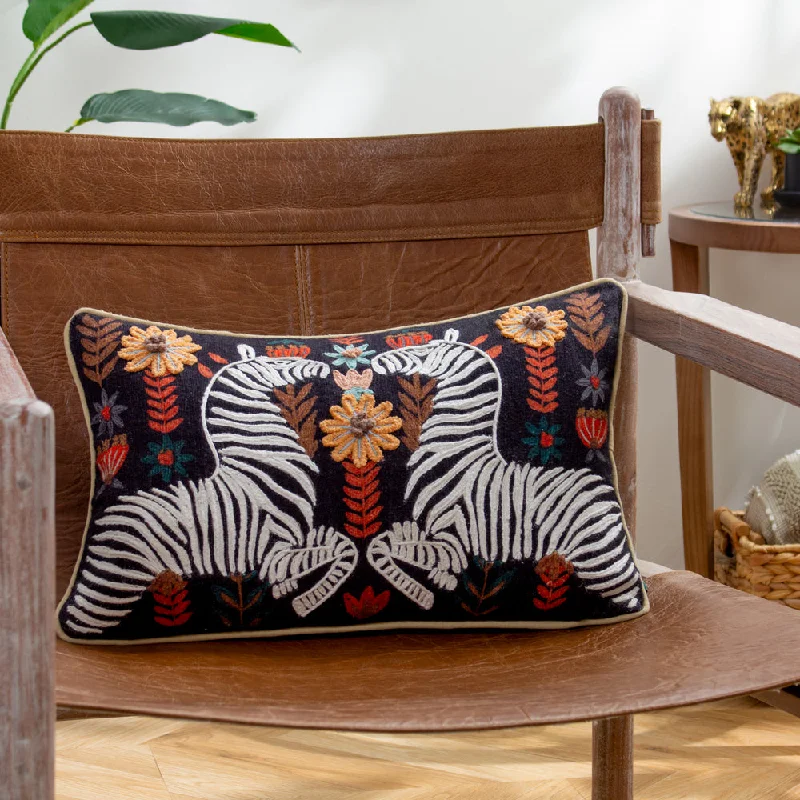 Mirrored Zebra Embroidered Cushion Multicolour