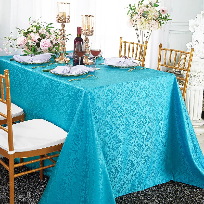 72"x120" Seamless Rectangular Marquis Damask Jacquard Polyester (220 GSM) Tablecloth - Turquoise (1pc)