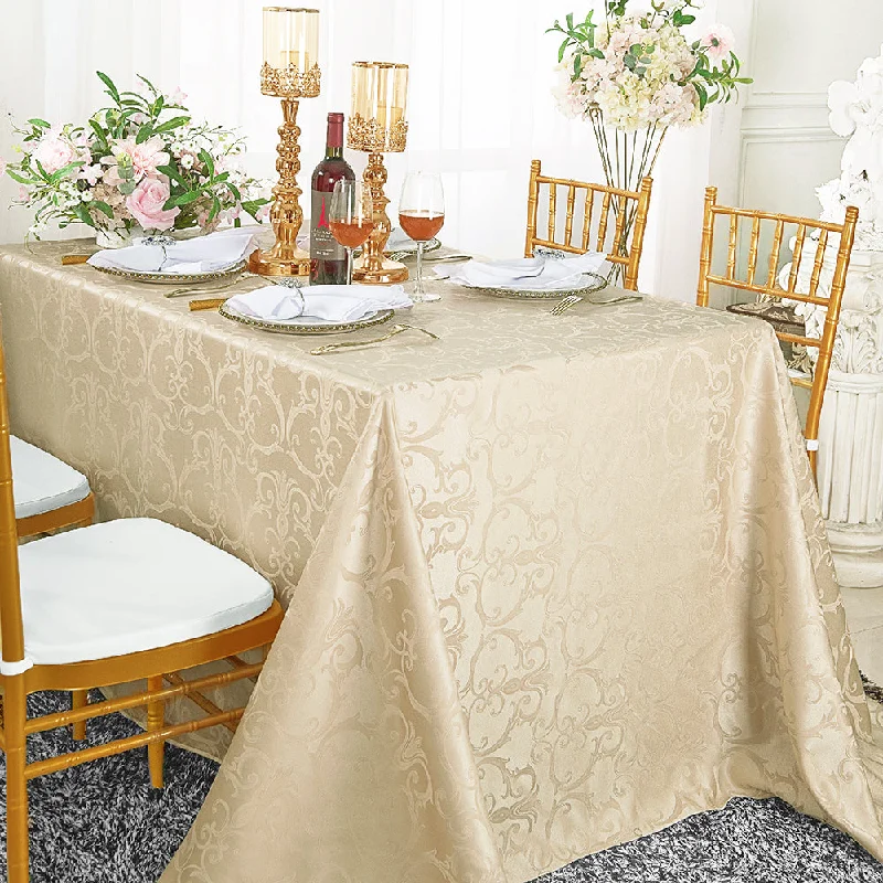 90"x156" Seamless Rectangular Versailles Chopin Damask Jacquard Polyester (220 GSM) Tablecloth - Champagne (1pc)