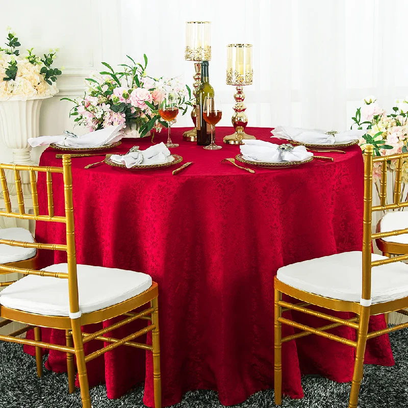 132" Seamless Round Marquis Damask Jacquard Polyester (220 GSM) Tablecloth - Apple Red (1pc)