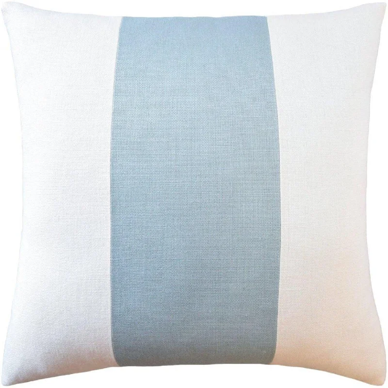 Striped Slubbly Linen Ivory and Light Blue Decorative Square Pillow