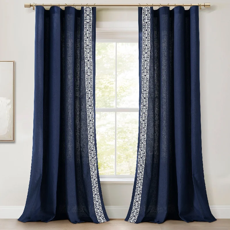 Lush Decor Luxury Modern Square Embroidery Border Window Curtain Panels