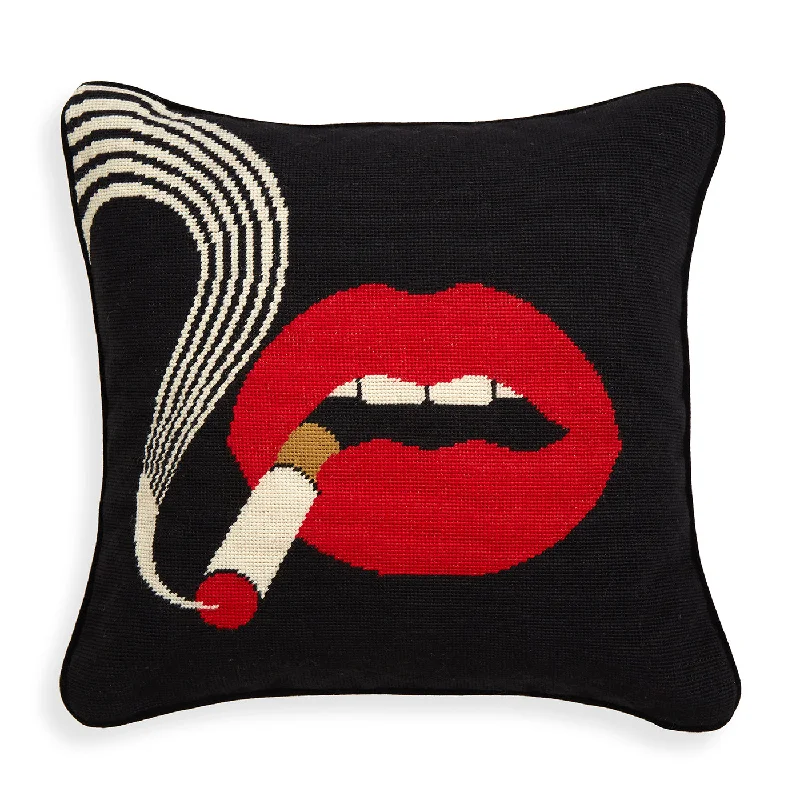 Lips Smolder Needlepoint Throw Pillow