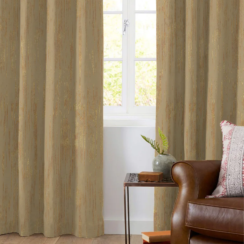 Camel Brown Textured Golden Foil Premium Curtain Fabric (Width 54 Inches)