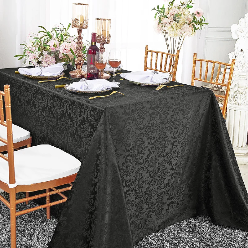 90"x132" Seamless Rectangular Floral Damask Jacquard Polyester (220 GSM) Tablecloth - Black (1pc)