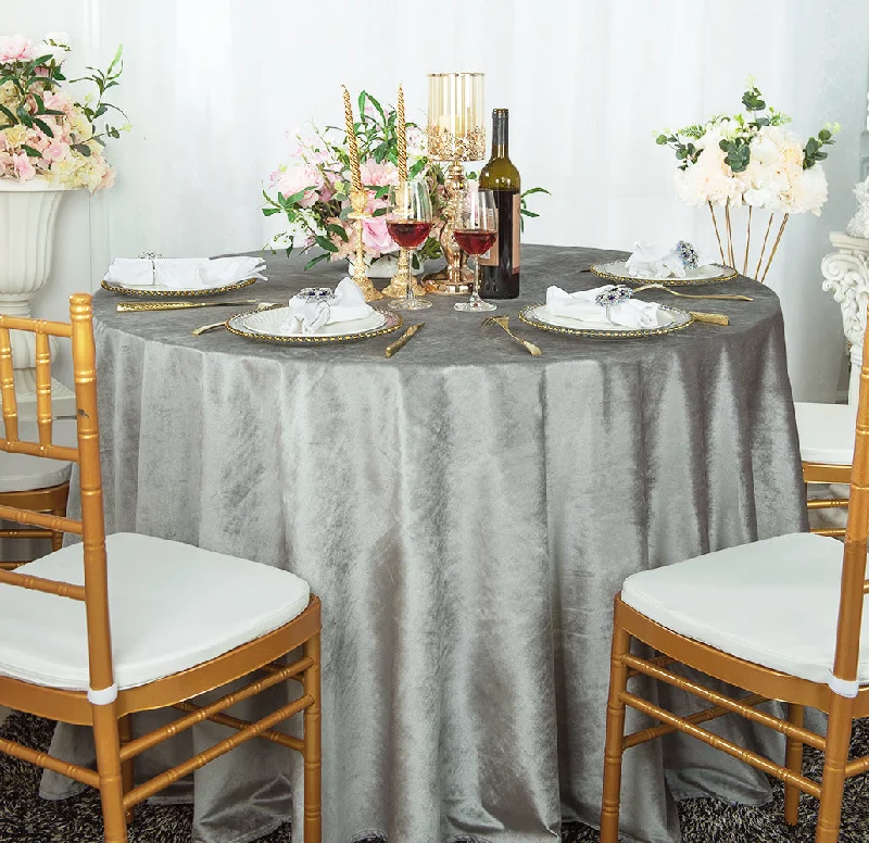 132" Round Italian Velvet Tablecloth - Silver (1pc)