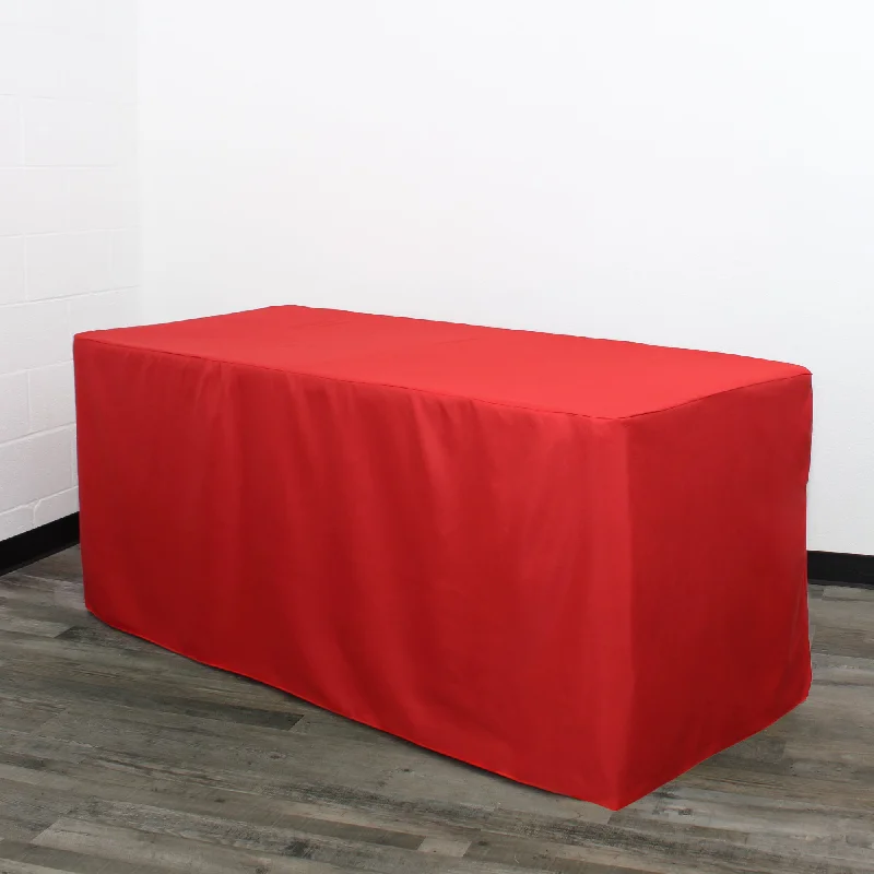 6 ft Rectangular Fitted Polyester Tablecloth  Red