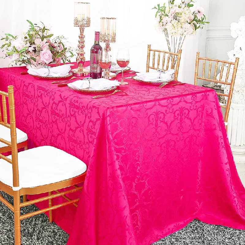 90"x156" Seamless Rectangular Versailles Chopin Damask Jacquard Polyester (220 GSM) Tablecloth - Fuchsia (1pc)