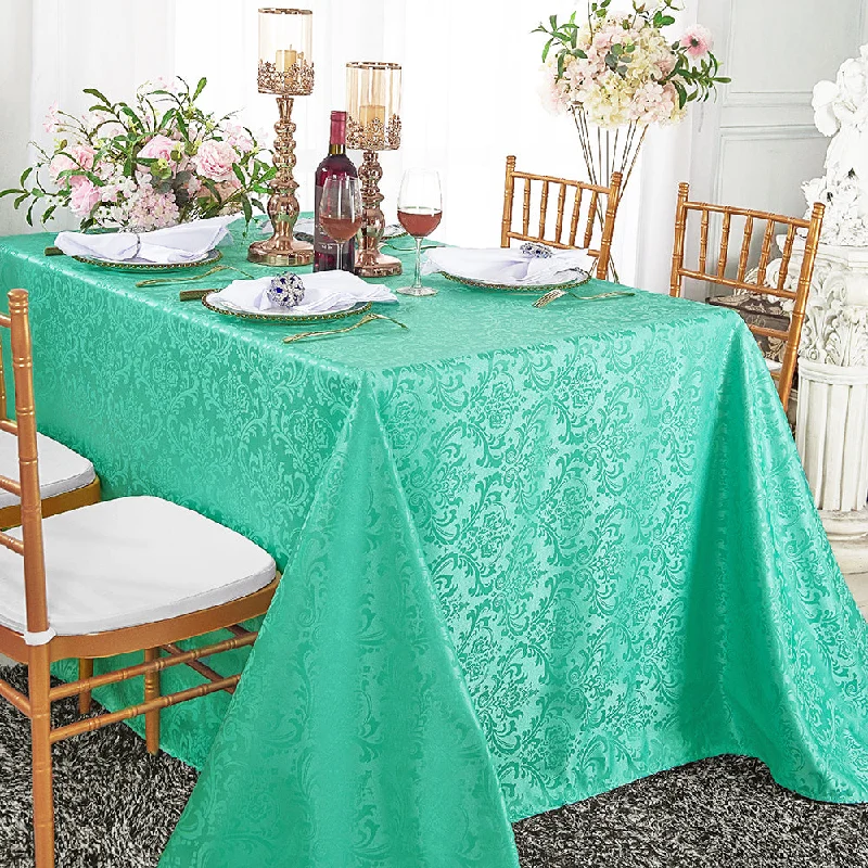 90"x132" Seamless Rectangular Floral Damask Jacquard Polyester (220 GSM) Tablecloth - Tiff Blue/Aqua Blue (1pc)