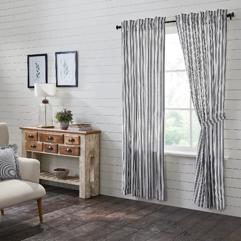 Sawyer Mill Black Ticking Stripe Panel Curtain Set of 2 84x40 VHC Brands