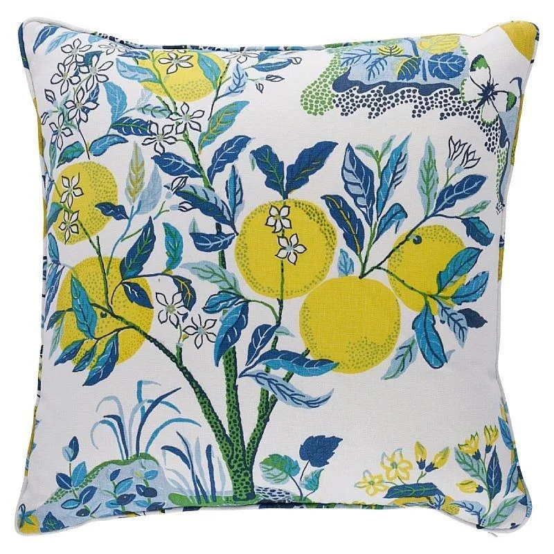 Yellow & Blue Citrus Garden Print  22" Throw Pillow