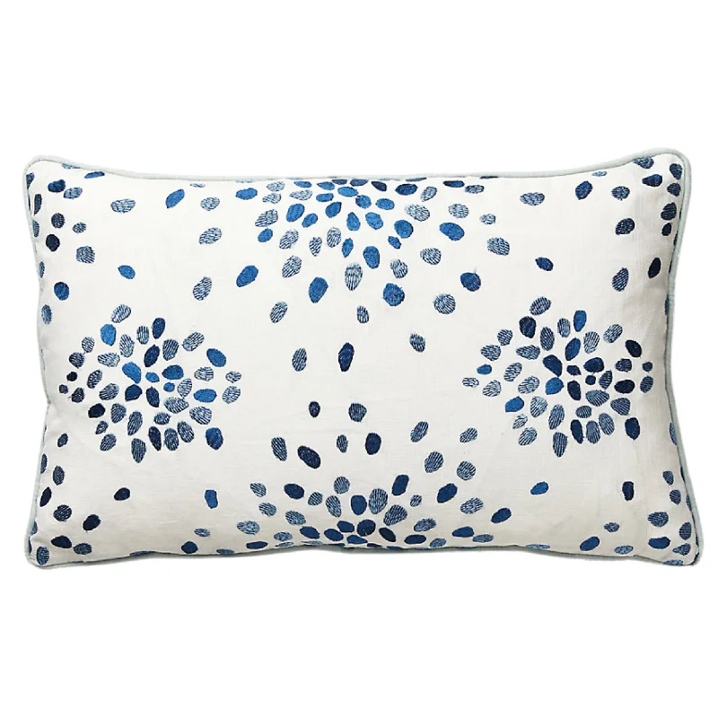 Embroidered Blue Firefly Lumbar Pillow