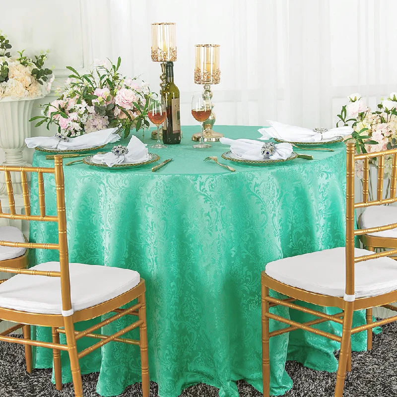 120" Seamless Round Floral Damask Jacquard Polyester (220 GSM) Tablecloth- Tiff Blue/Aqua Blue (1pc)