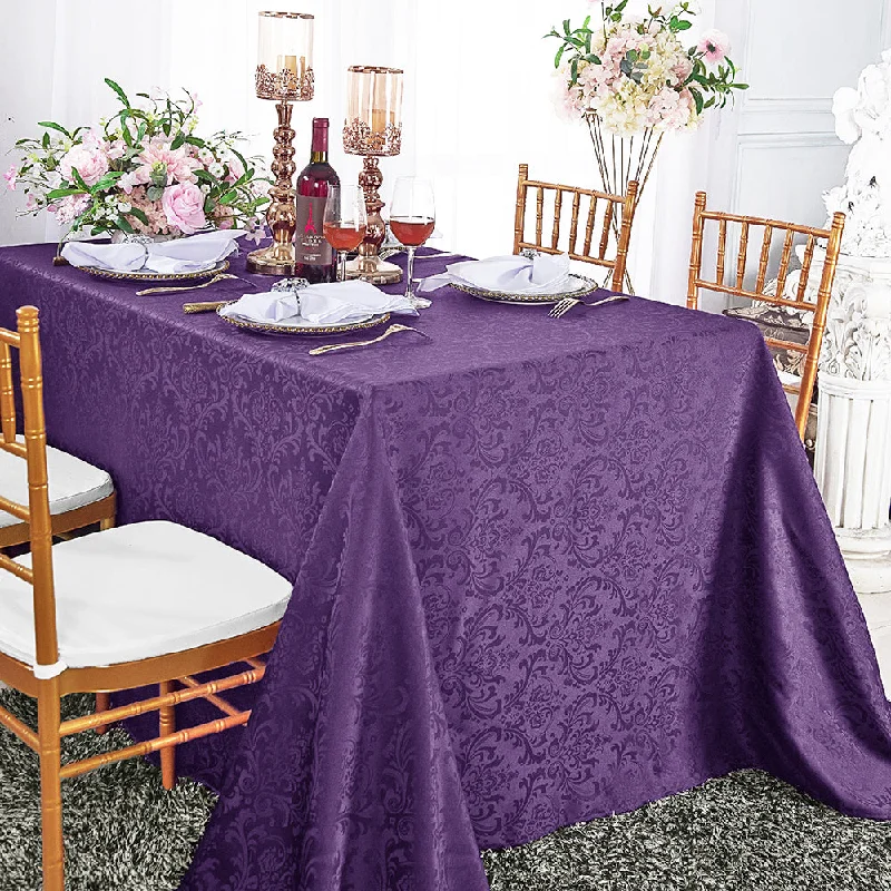 90"x156" Seamless Rectangular Floral Damask Jacquard Polyester (220 GSM) Tablecloth - Eggplant (1pc)