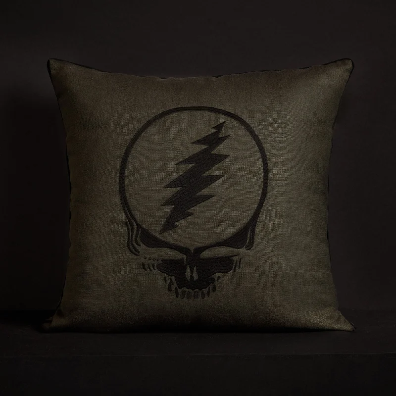 Grateful Dead Throw Pillow with Piping - Cafe Noir/Black