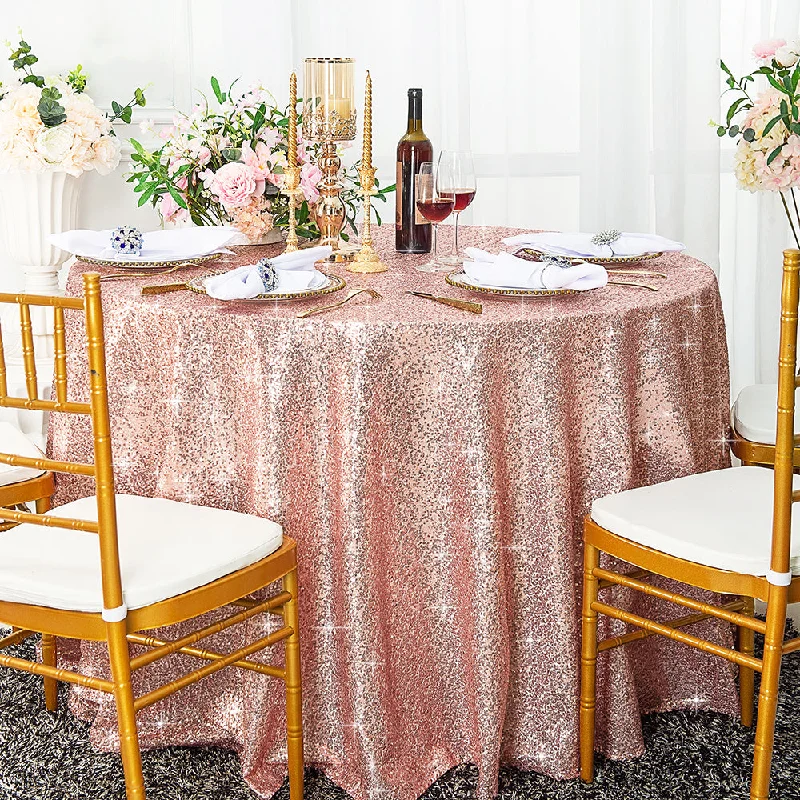 120" Seamless Round Sequin Taffeta Tablecloth - Blush Pink/Rose Gold (1pc)