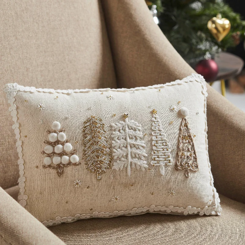 5 Christmas Trees White Pillow 14x10 VHC Brands