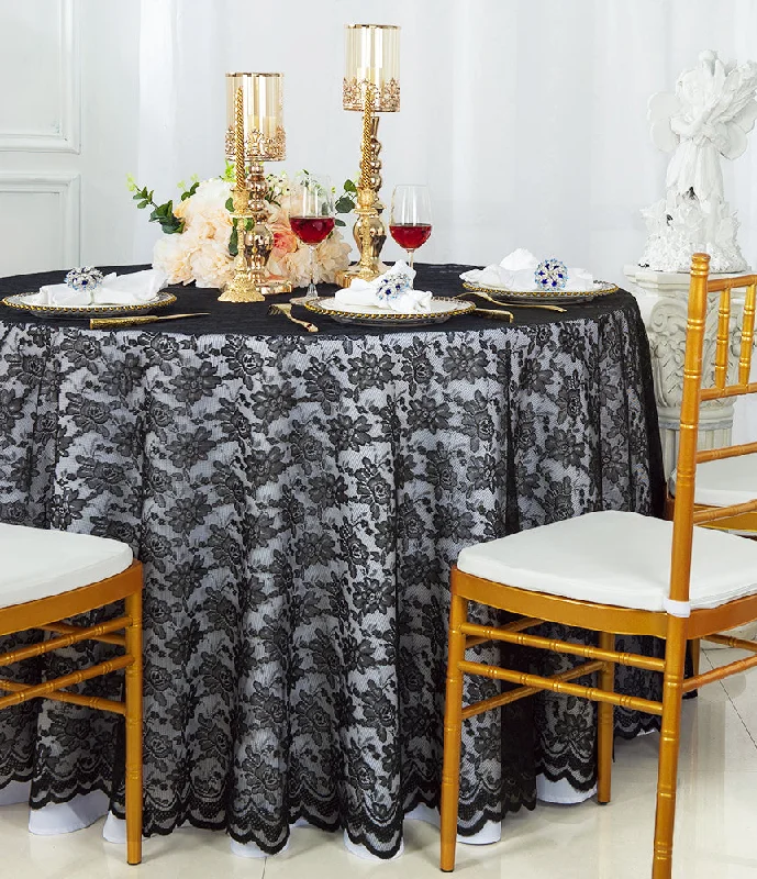 108" Round Caspari Lace Tablecloth/Table Overlay - Black (1pc)