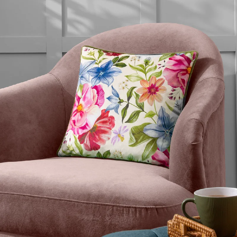 Nectar Garden Petunia Floral Piped Cushion Cream