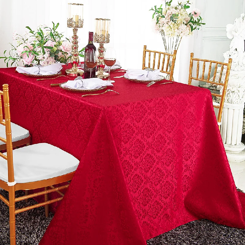 90"x156" Seamless Rectangular Marquis Damask Jacquard Polyester (220 GSM) Tablecloth - Apple Red (1pc)