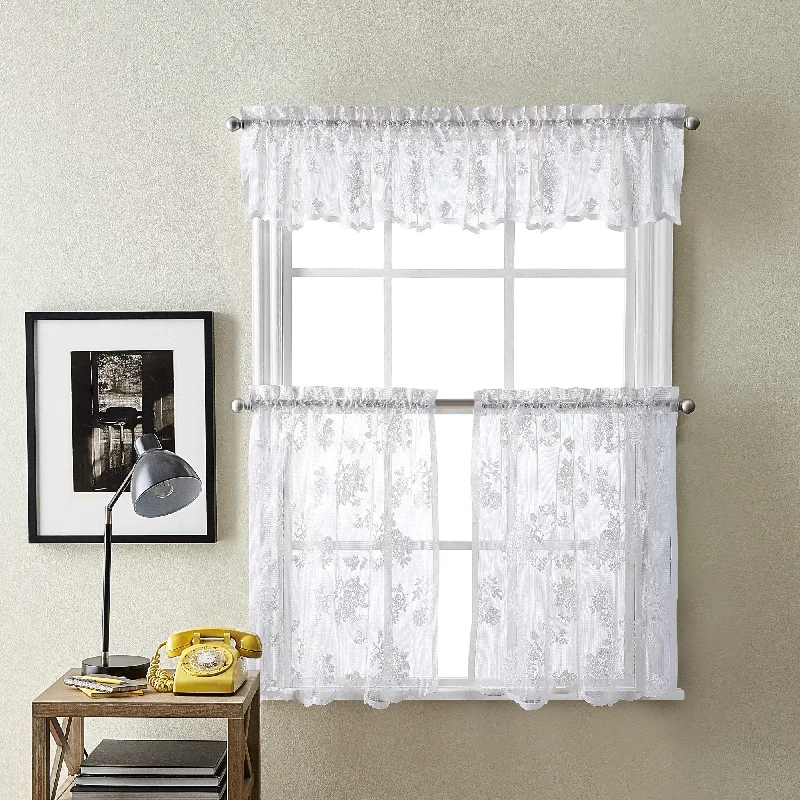 Curtainworks Sibella Lace Kitchen Curtain Valance and Tier Pair Curtain Collection