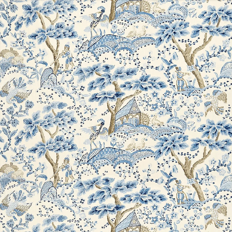 Kelmescott Hand Block Print Fabric in Porcelain Blue