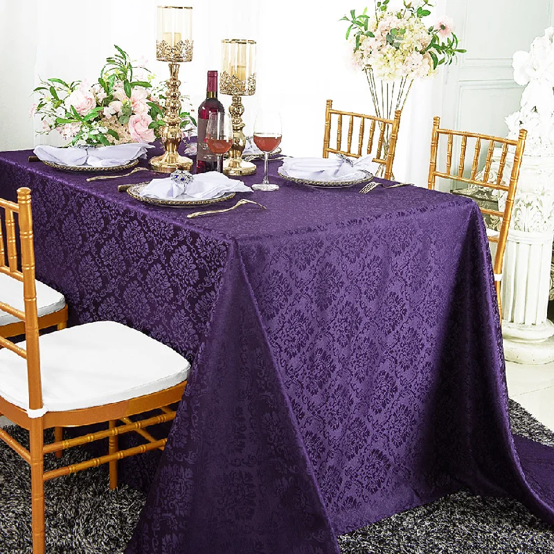 90"x156" Seamless Rectangular Marquis Damask Jacquard Polyester (220 GSM) Tablecloth - Eggplant (1pc)