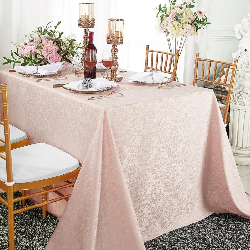 72"x120" Seamless Rectangular Floral Damask Jacquard Polyester (220 GSM) Tablecloth - Blush Pink/Rose Gold  (1pc)